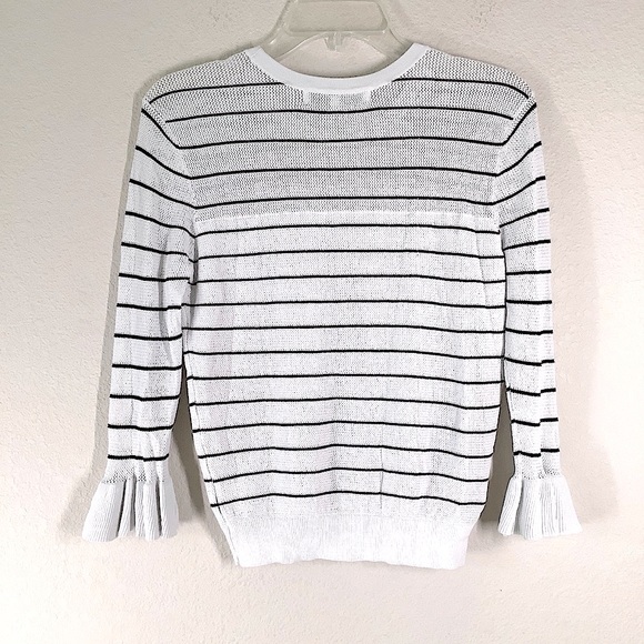 CUPCAKES & CASHMERE Open Knit Pullover Sweater M Ruffle Stripe Preppy Academia - Picture 1 of 12